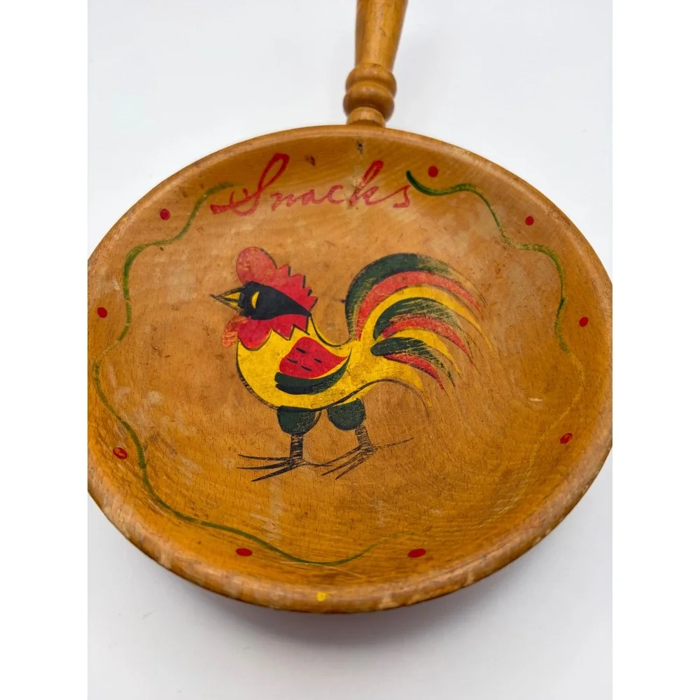 Vintage Hand Painted Wooden Rooster Scoop 